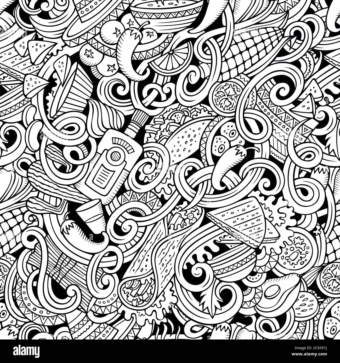 Cartoon mexican food doodles seamless pattern Stock Vector Image & Art ...