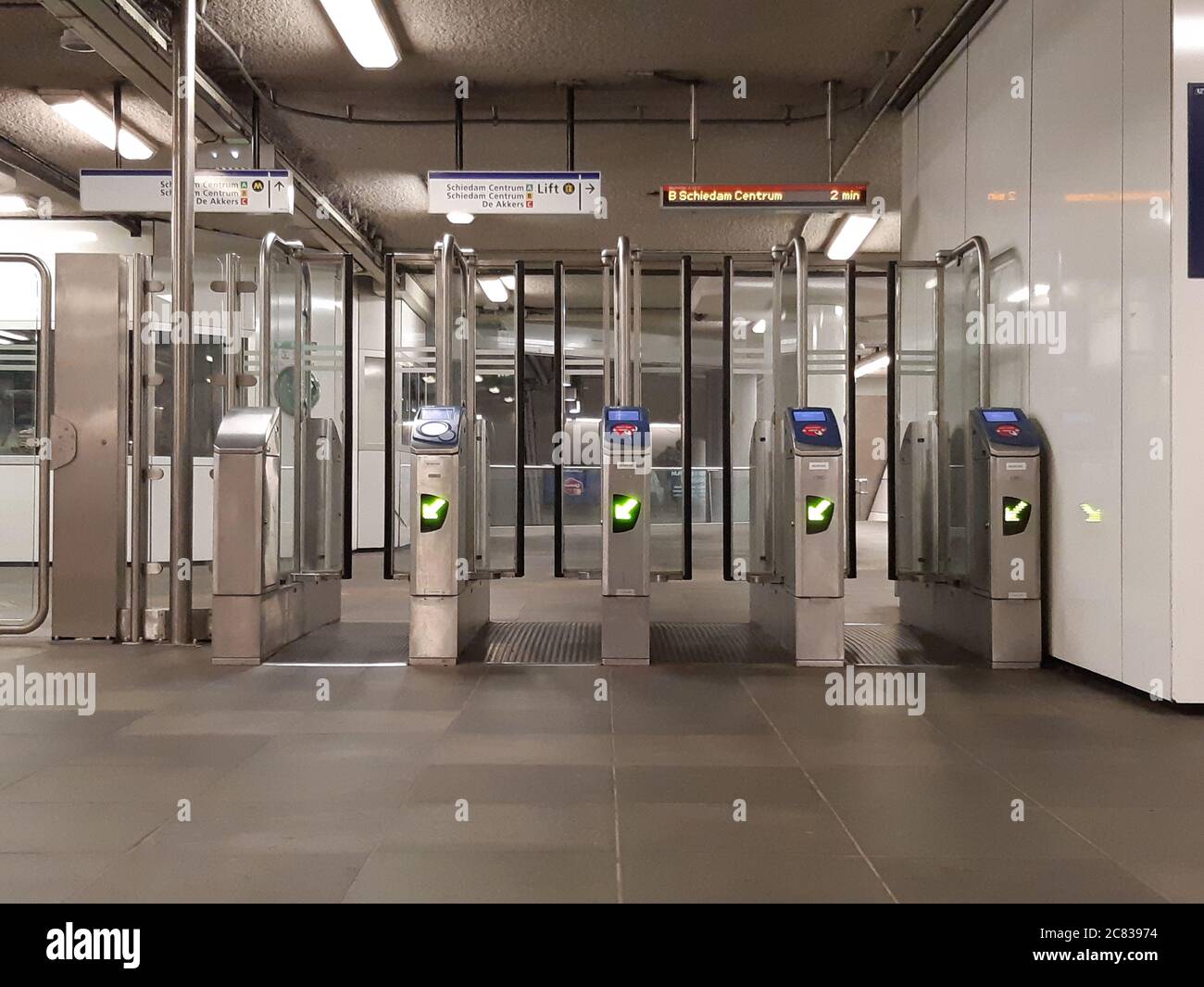 ROTTERDAM, NETHERLANDS Sep 10, 2019 entrance gates with turnstiles