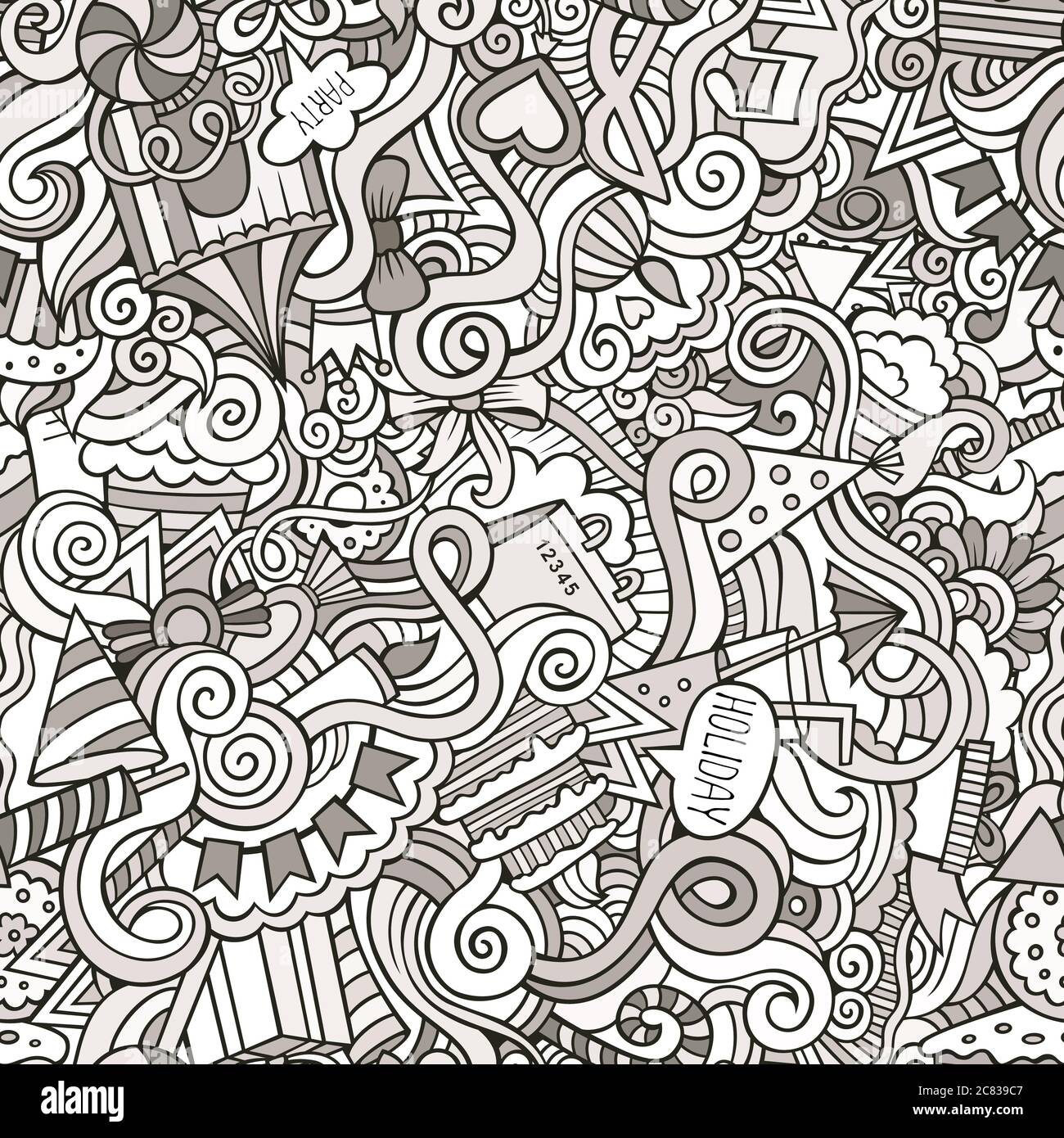 Cartoon doodles hand drawn holidays seamless pattern Stock Vector Image ...