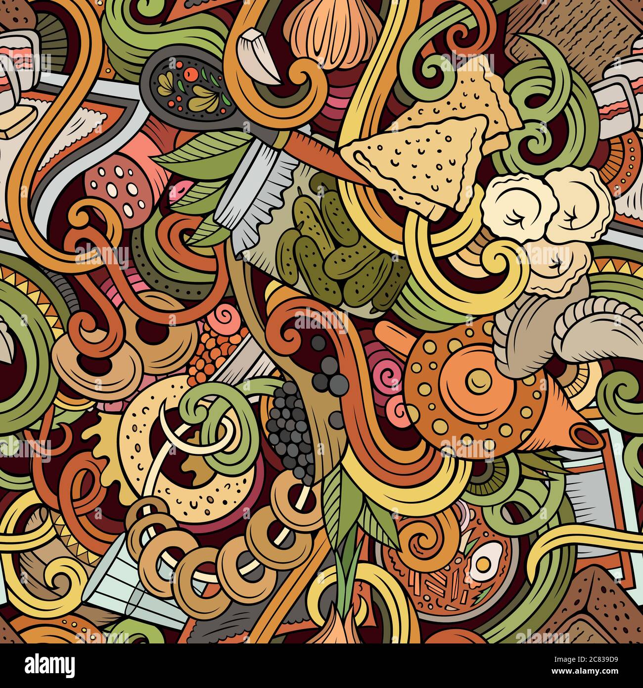 Cartoon doodles Russian food seamless pattern Stock Vector Image & Art ...