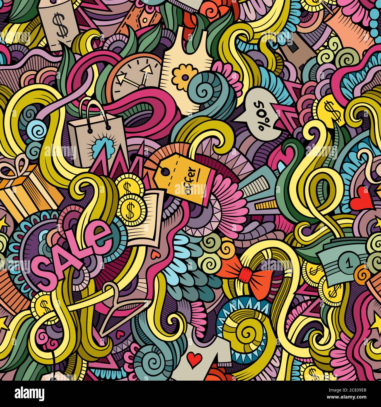 Cartoon cute doodles hand drawn Sale seamless pattern Stock Vector ...