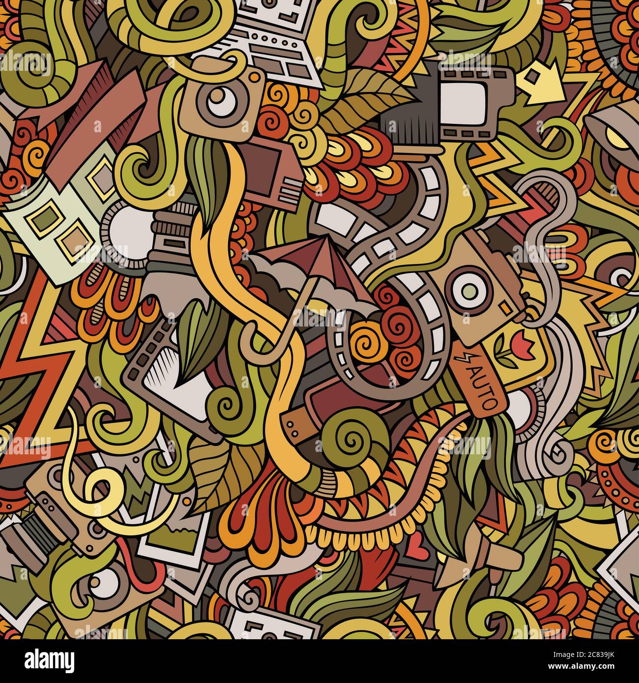 Cartoon hand-drawn doodles photography seamless patterns Stock Vector ...