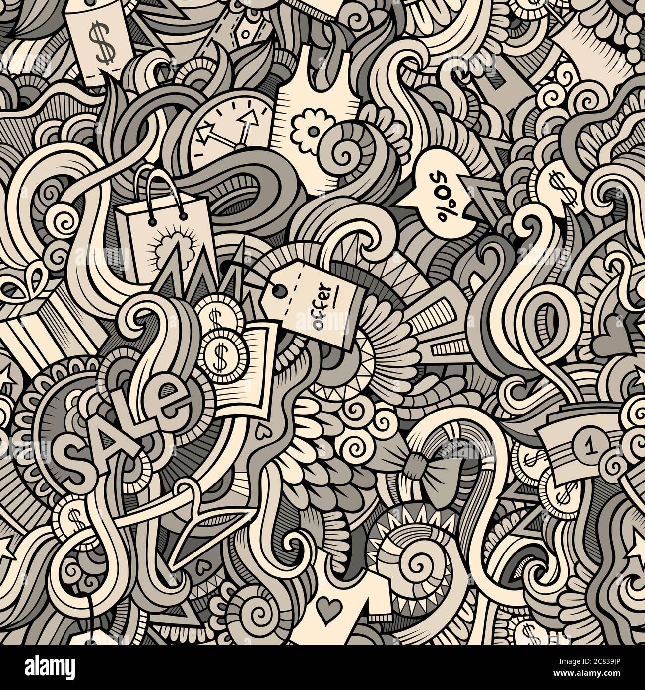 Cartoon cute doodles hand drawn Sale seamless pattern Stock Vector ...