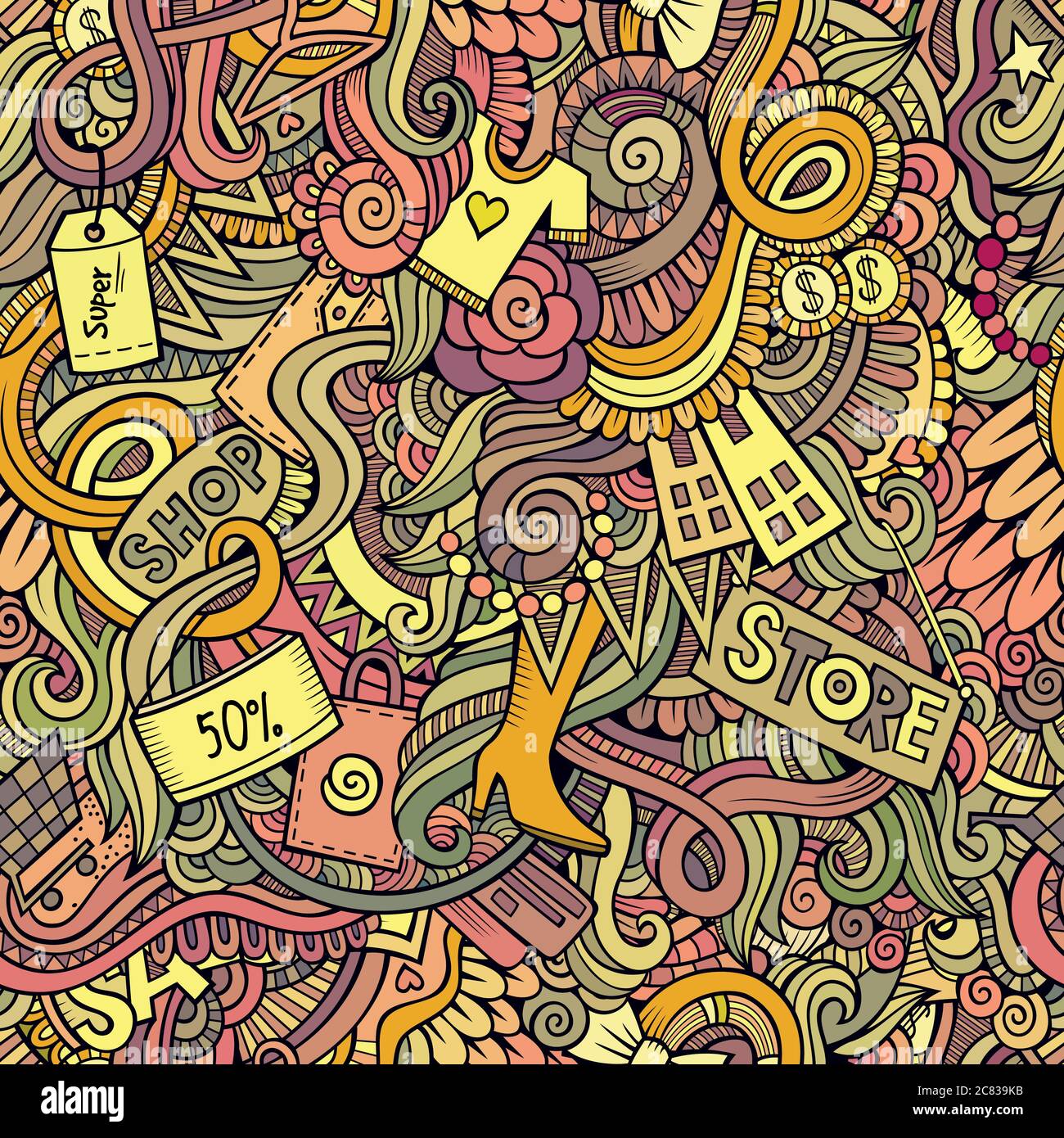 doodles hand drawn sale shopping seamless pattern Stock Vector Image ...