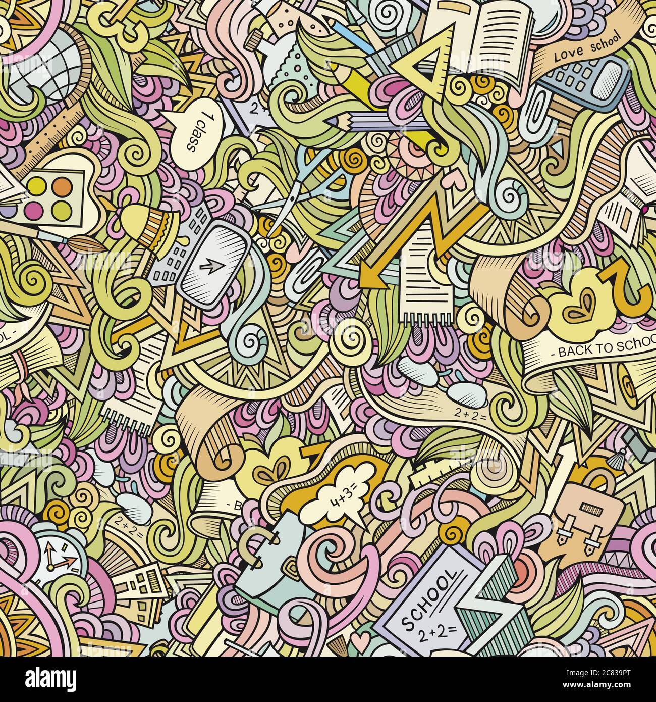 Cartoon vector doodles hand drawn school seamless pattern Stock Vector ...