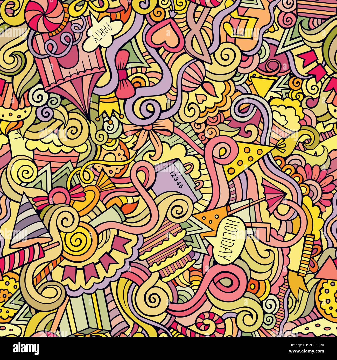 Cartoon doodles hand drawn holidays seamless pattern Stock Vector Image ...
