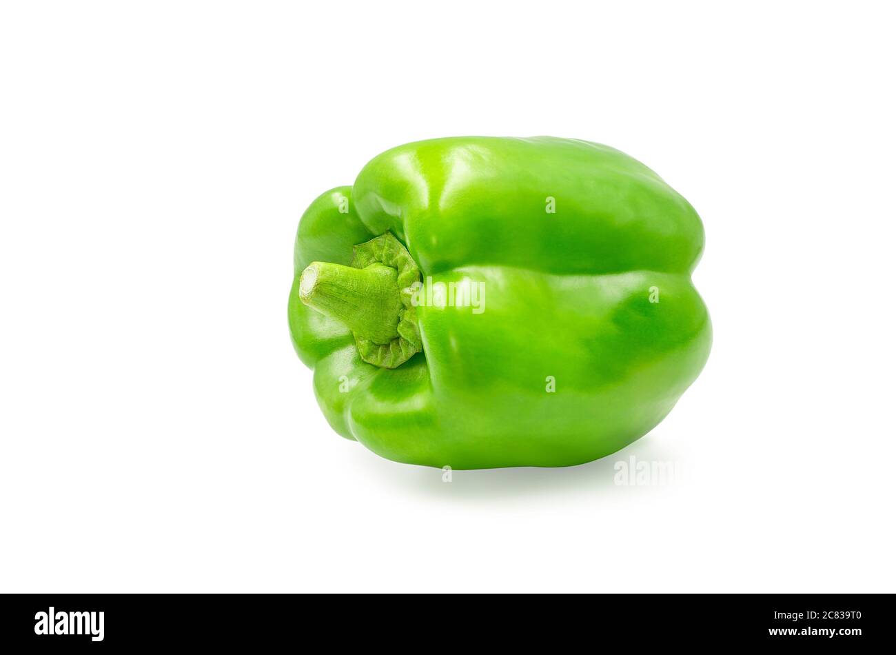 Sweet green bell pepper on white isolated background with clipping path