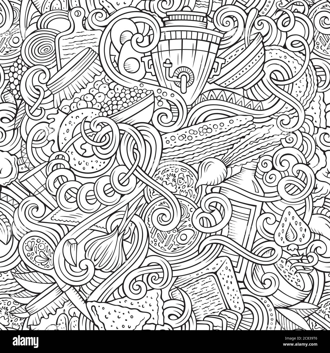 Cartoon doodles Russian food seamless pattern Stock Vector Image & Art ...