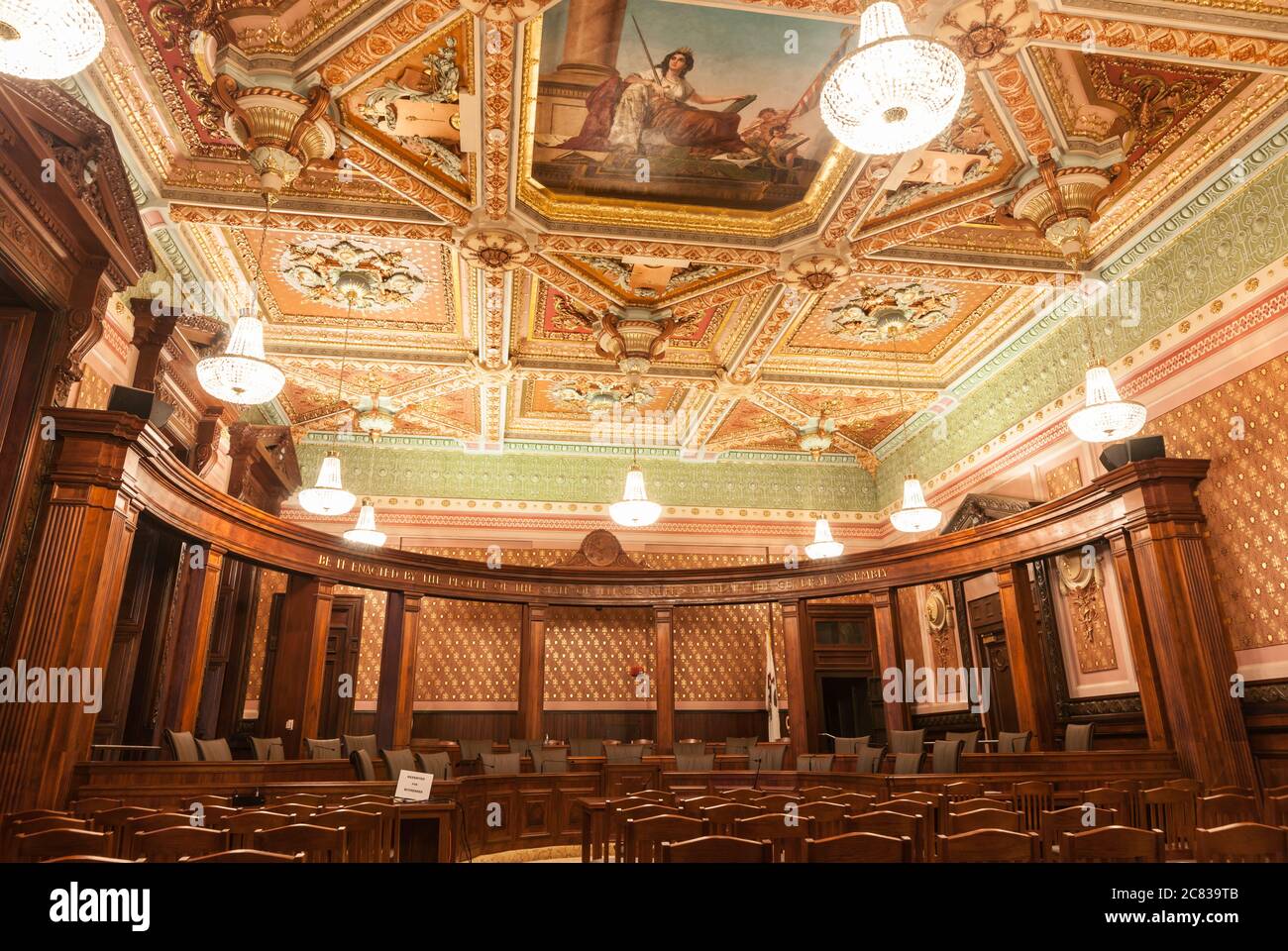 Springfield, Illinois, USA - September 1 2015;  Ornate traditionally designed and decorated General Assembly hall in State Capitol Building Springfiel Stock Photo
