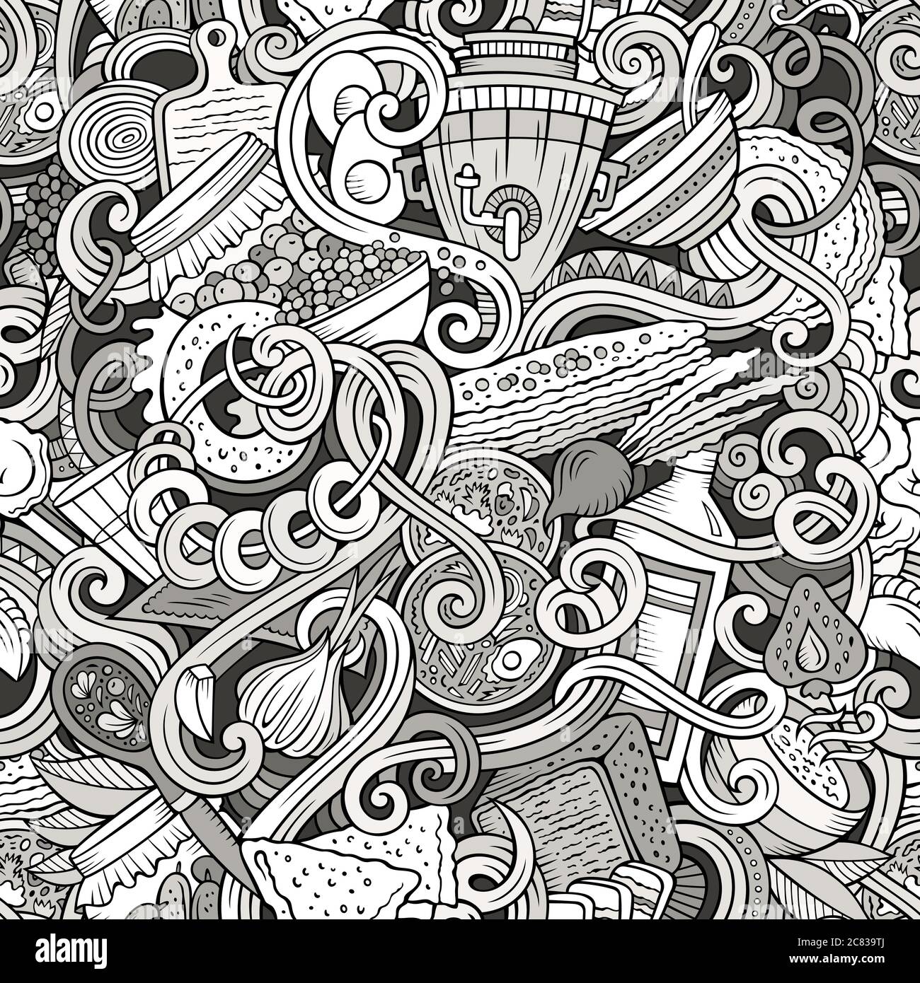 Cartoon doodles Russian food seamless pattern Stock Vector Image & Art ...