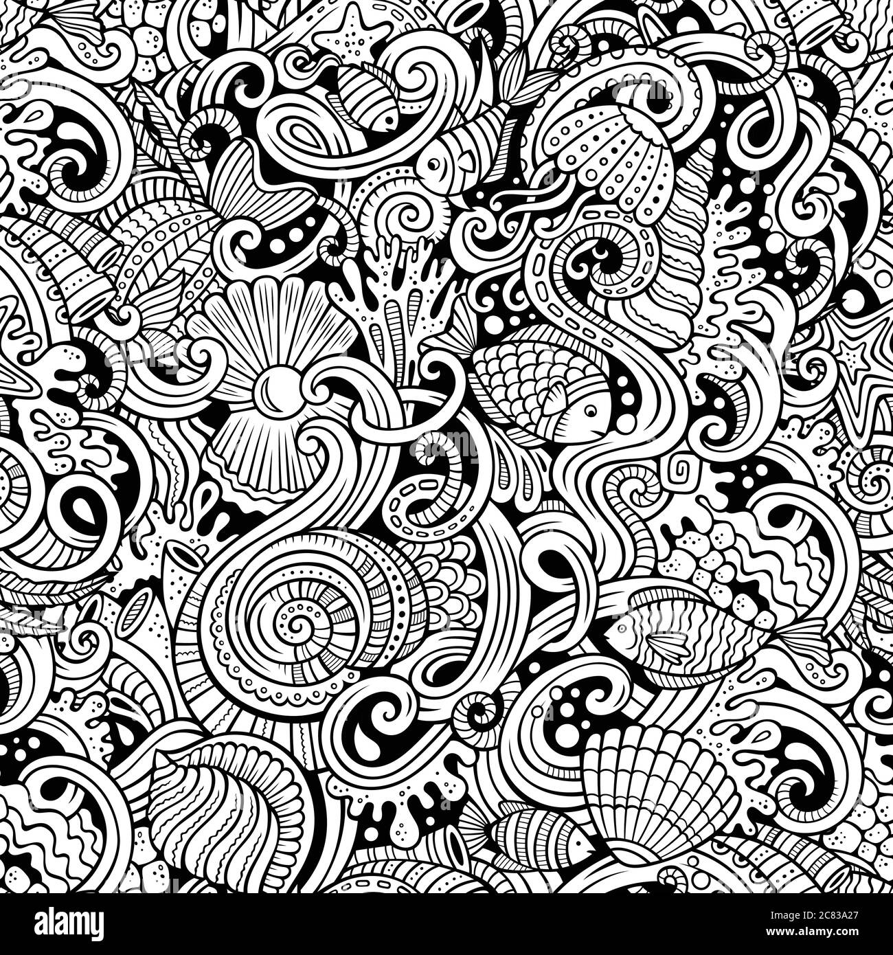 Cartoon doodles under water life seamless pattern Stock Vector Image