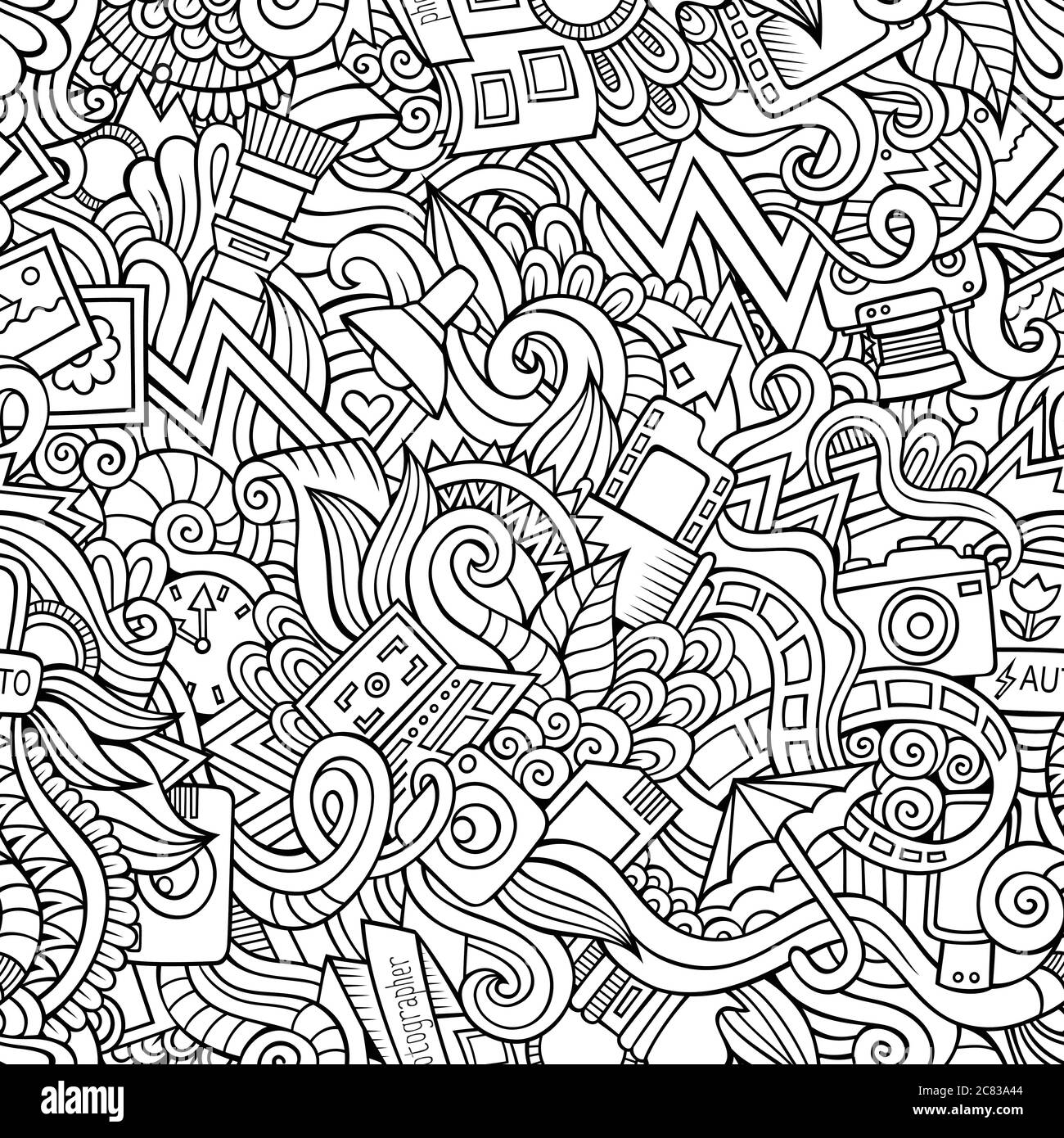 Photography doodles seamless pattern Stock Vector