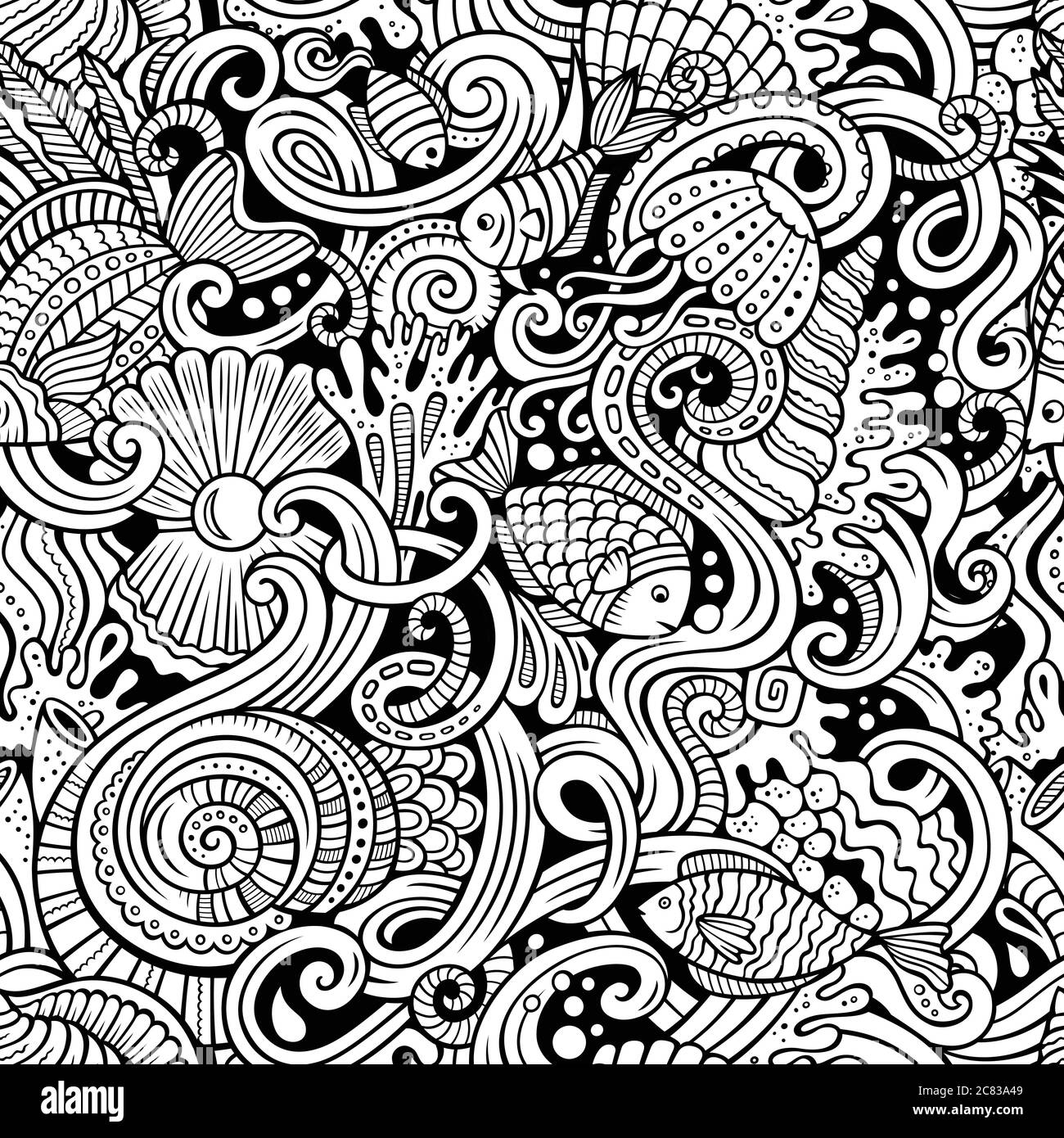 Cartoon doodles under water life seamless pattern Stock Vector Image