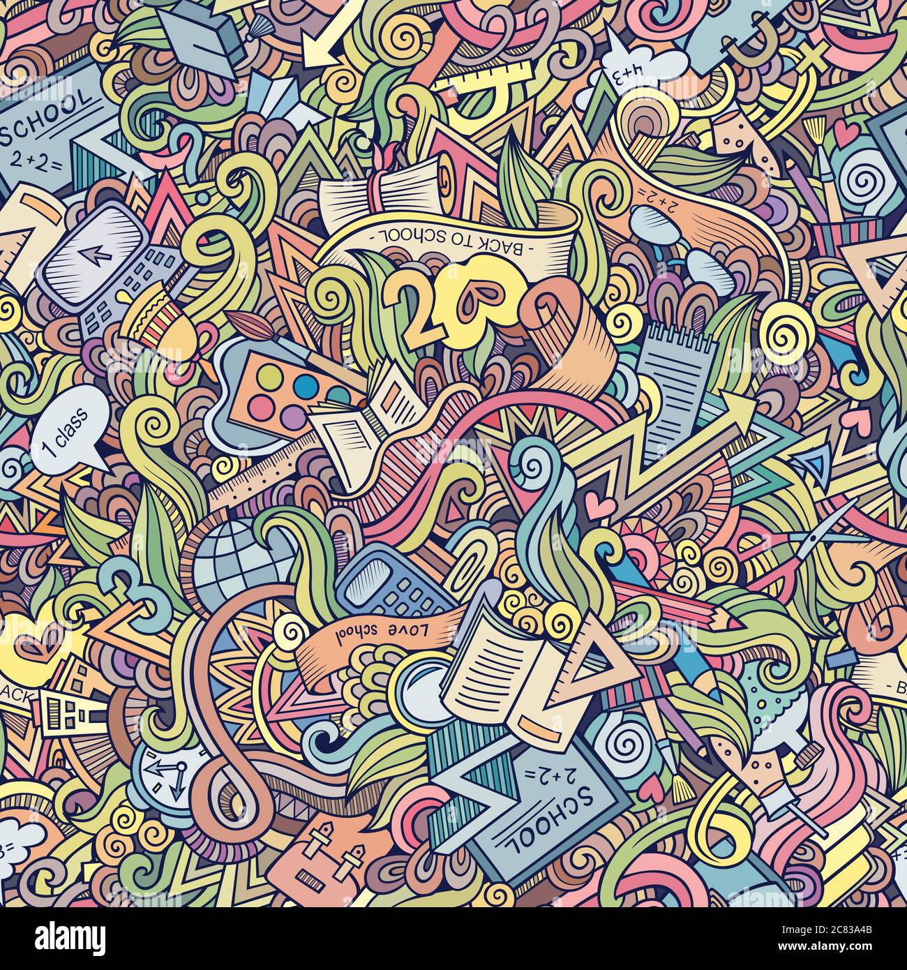 Cartoon vector doodles school seamless pattern Stock Vector Image & Art ...