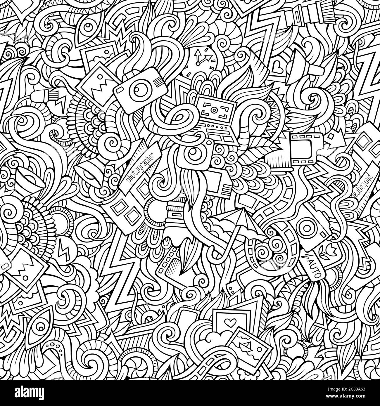 Photography doodles seamless pattern Stock Vector
