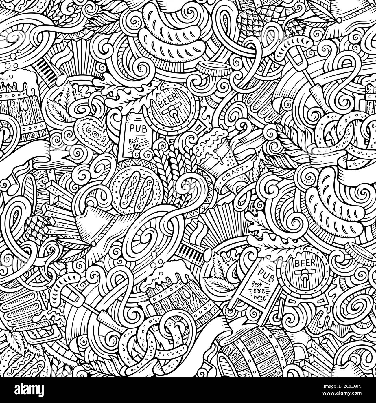 Cartoon cute doodles hand drawn Octoberfest seamless pattern Stock ...