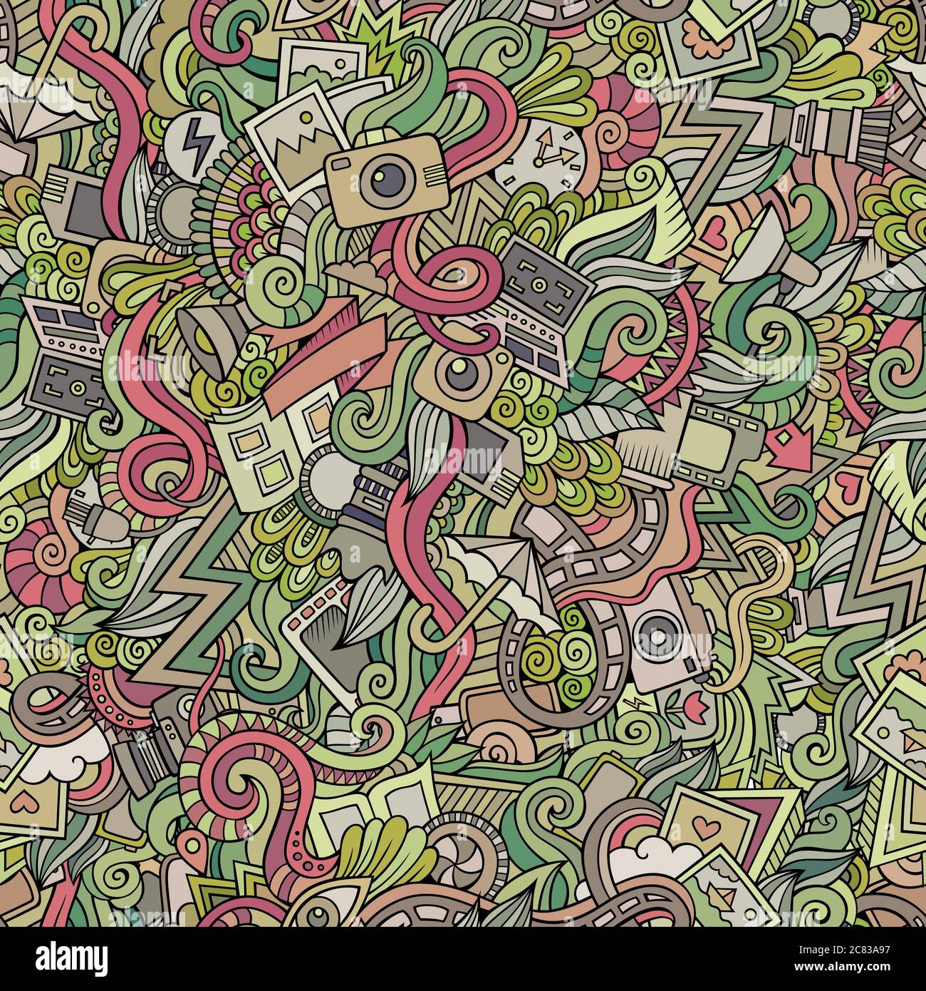 Photography doodles seamless pattern Stock Vector