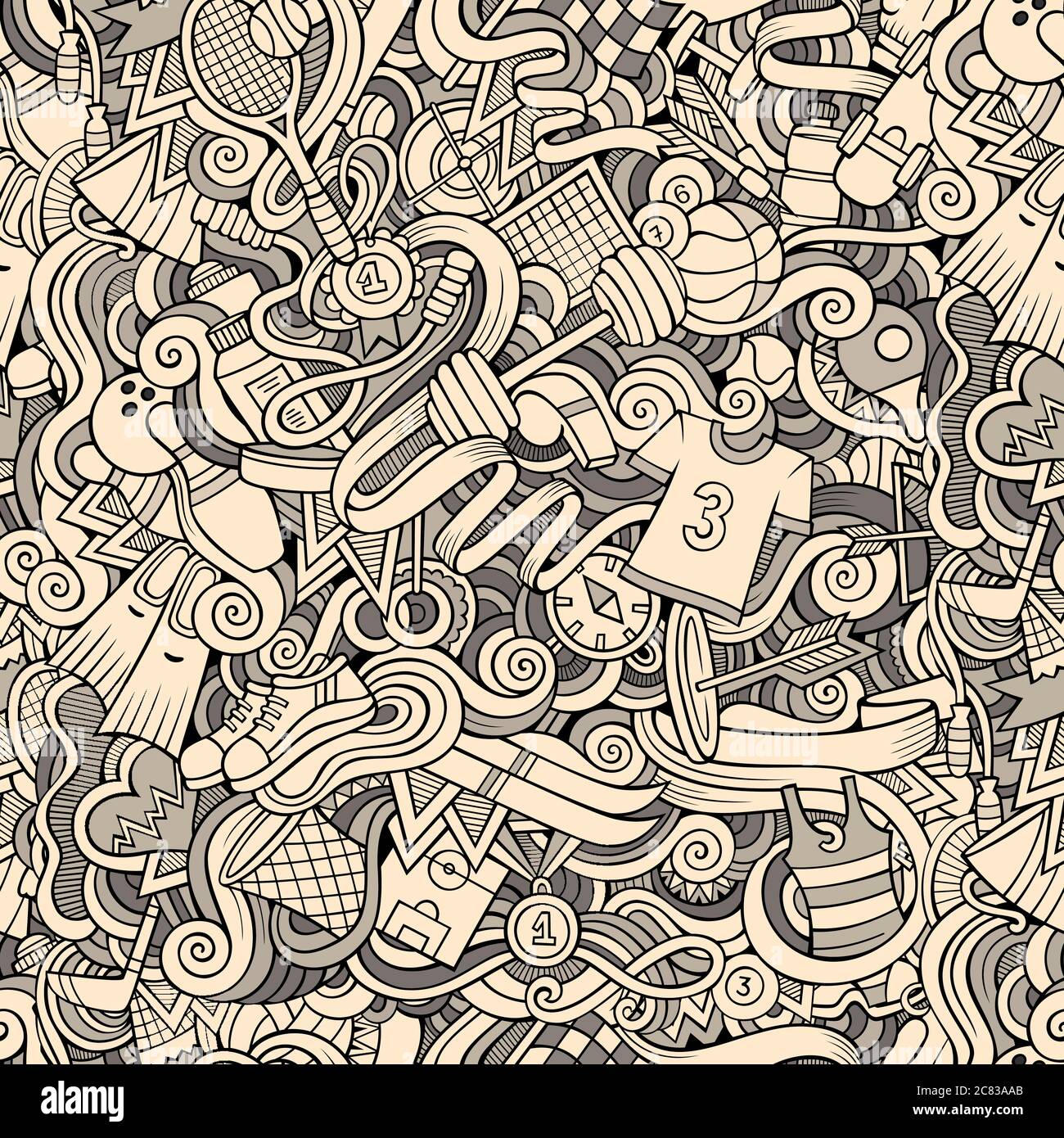 Cartoon cute doodles hand drawn Sport seamless pattern Stock Vector ...