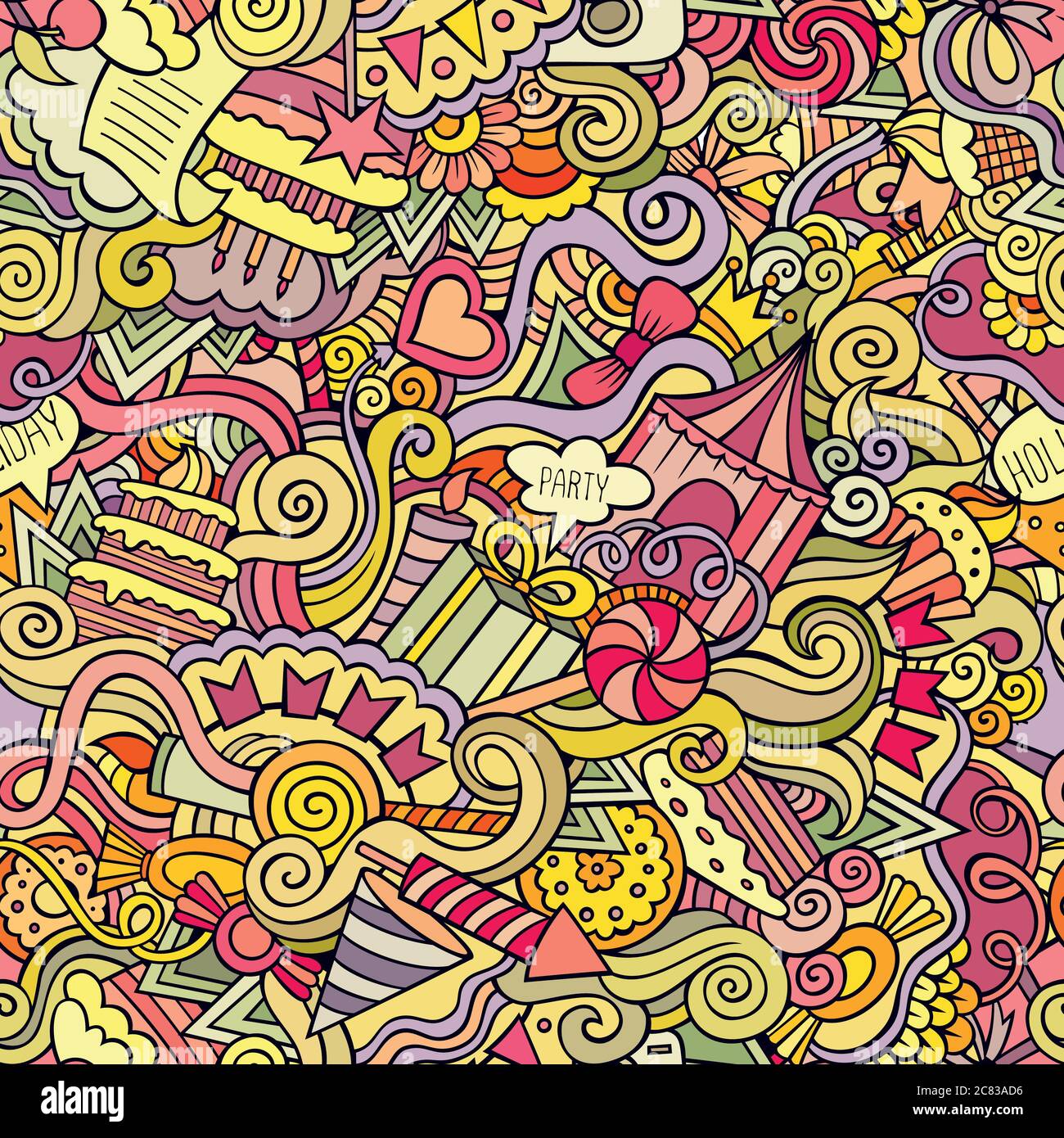 Cartoon doodles hand drawn holidays seamless pattern Stock Vector Image ...