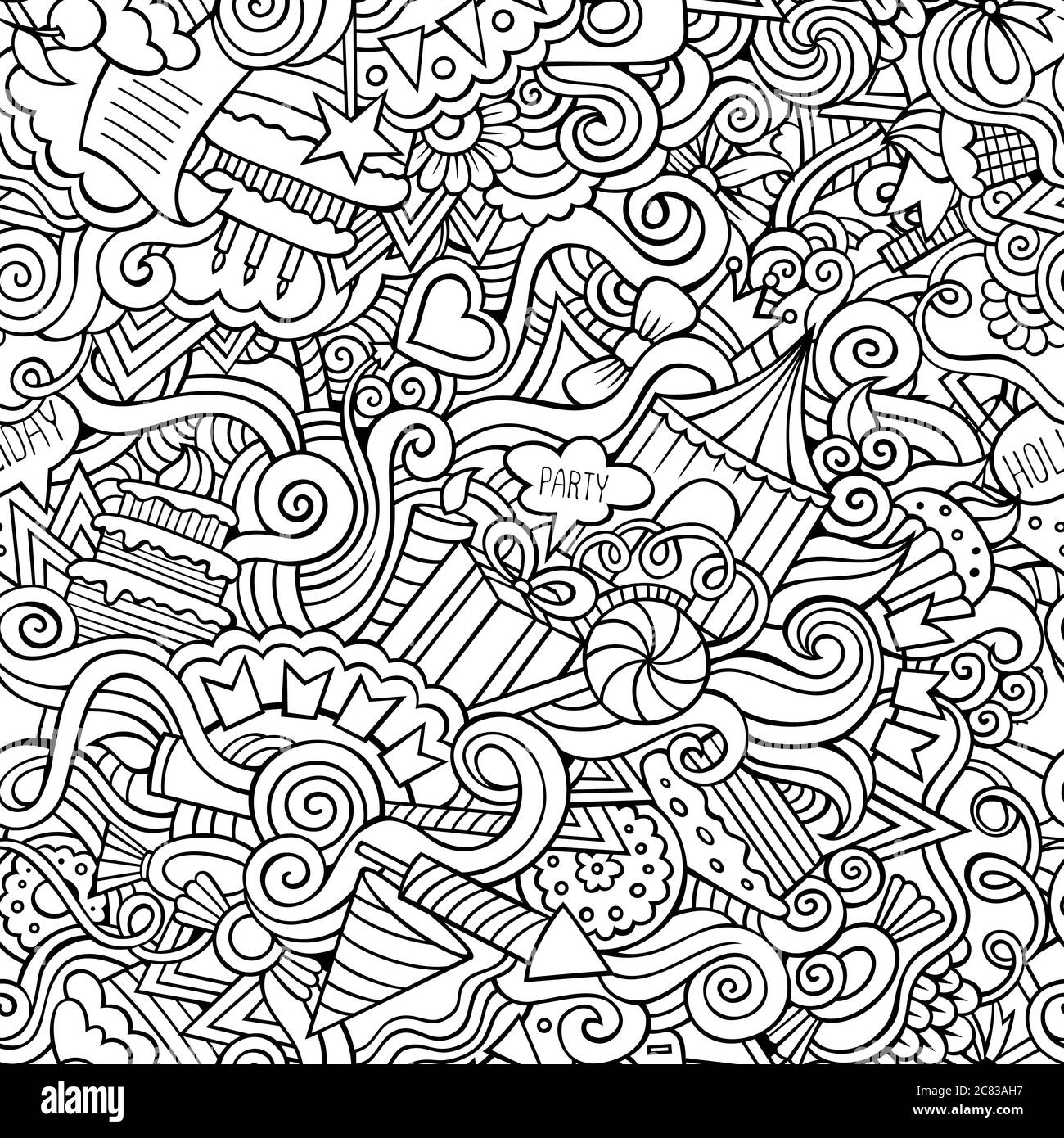 Cartoon doodles hand drawn holidays seamless pattern Stock Vector Image ...