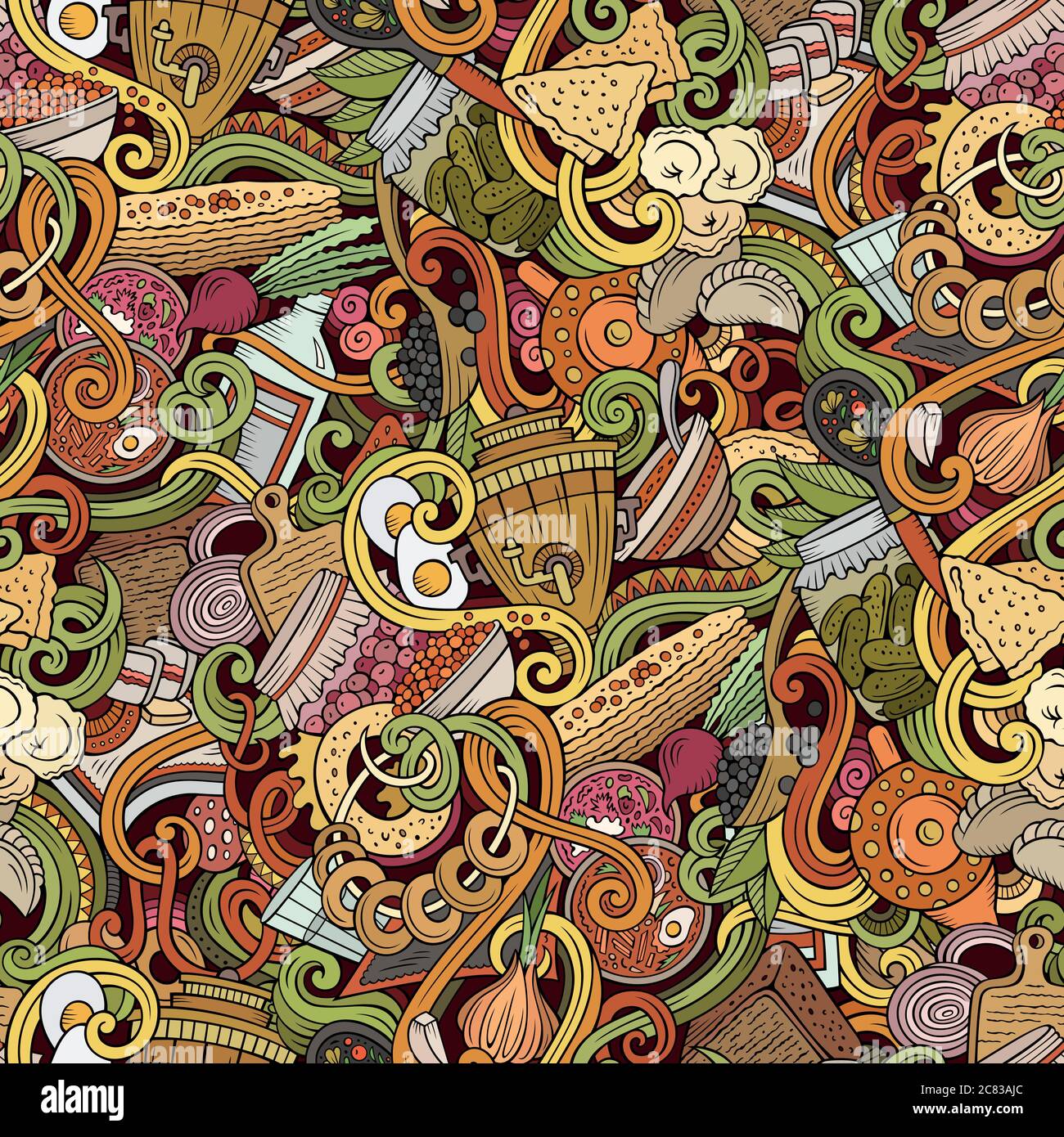 Cartoon doodles Russian food seamless pattern Stock Vector Image & Art ...