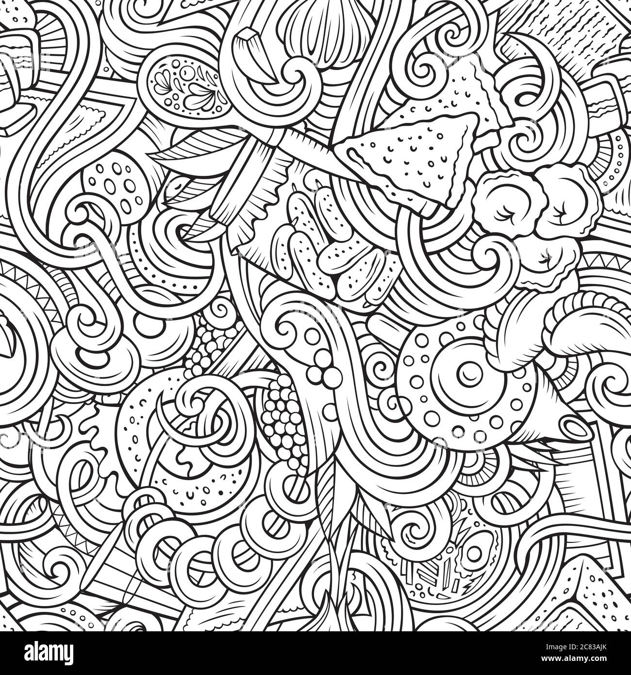 Cartoon doodles Russian food seamless pattern Stock Vector Image & Art ...