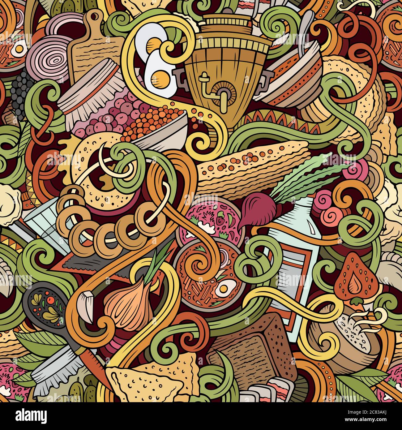 Cartoon doodles Russian food seamless pattern Stock Vector Image & Art ...