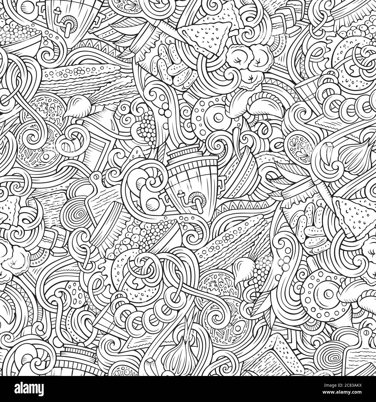 Cartoon doodles Russian food seamless pattern Stock Vector Image & Art ...