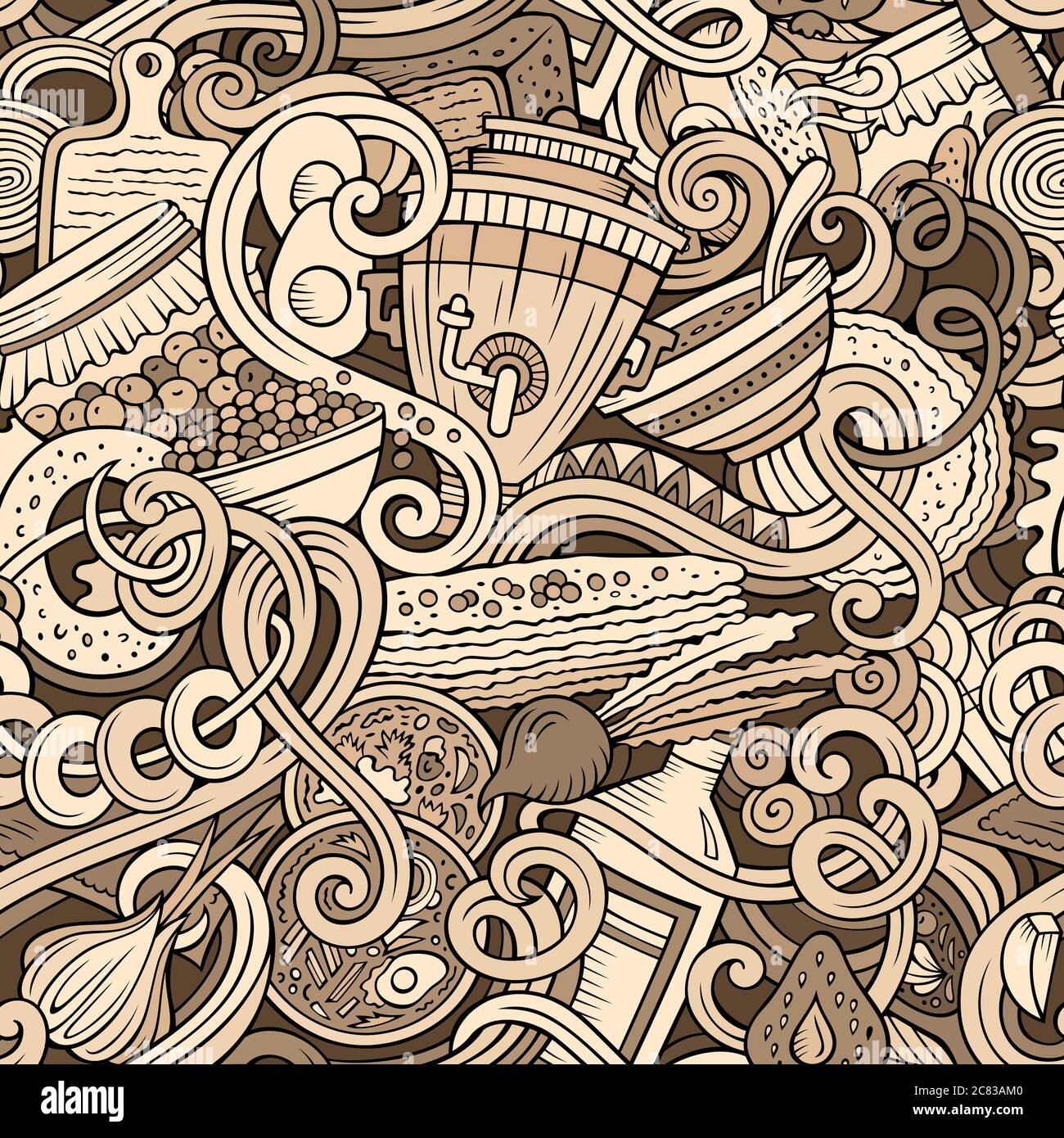 Cartoon doodles Russian food seamless pattern Stock Vector Image & Art ...