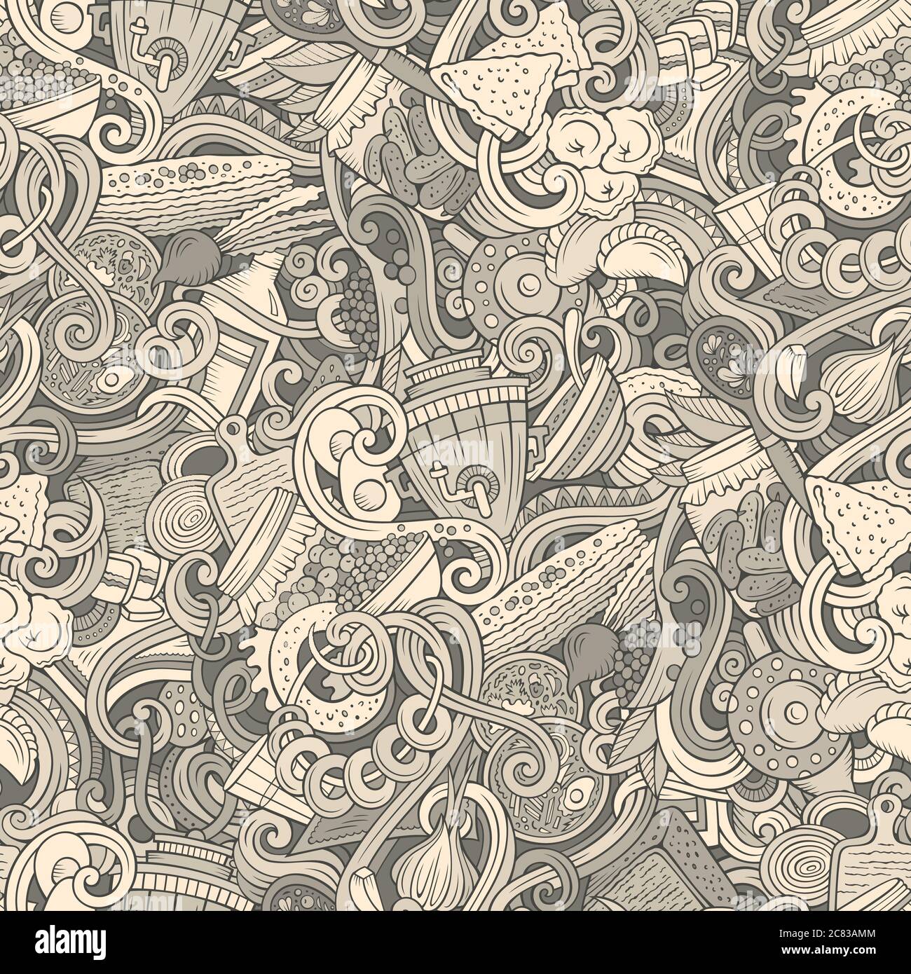 Cartoon doodles Russian food seamless pattern Stock Vector Image & Art ...