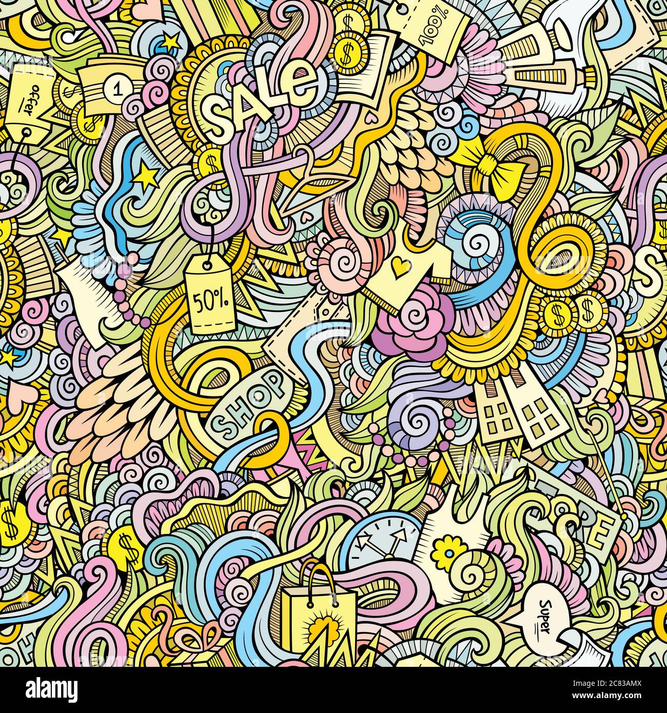 doodles hand drawn sale shopping seamless pattern Stock Vector Image ...