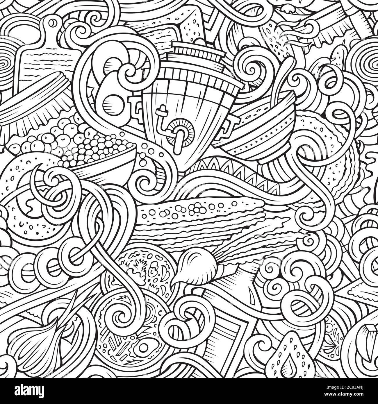 Cartoon doodles Russian food seamless pattern Stock Vector Image & Art ...