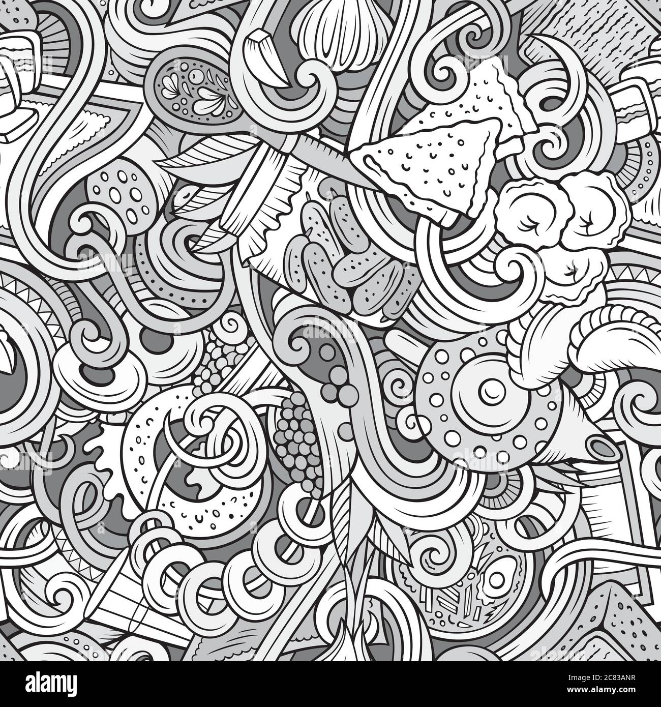 Cartoon doodles Russian food seamless pattern Stock Vector Image & Art ...
