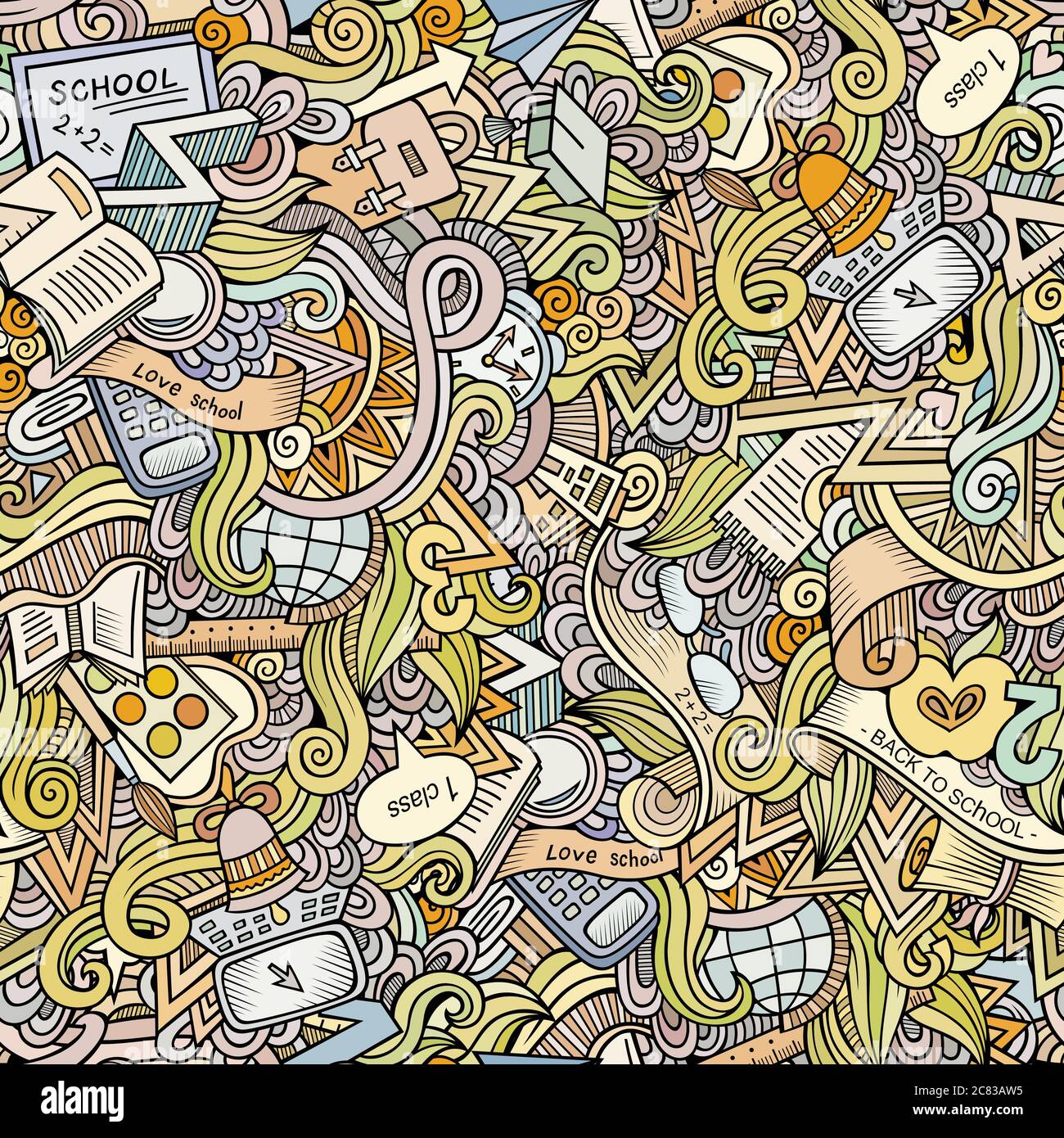 Cartoon vector doodles school seamless pattern Stock Vector Image & Art ...