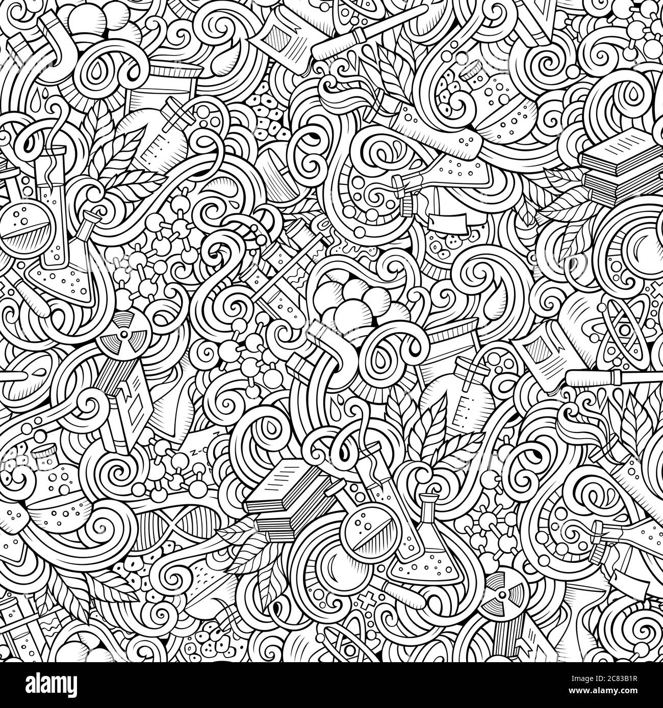 Cartoon hand-drawn science doodles seamless pattern Stock Vector Image ...