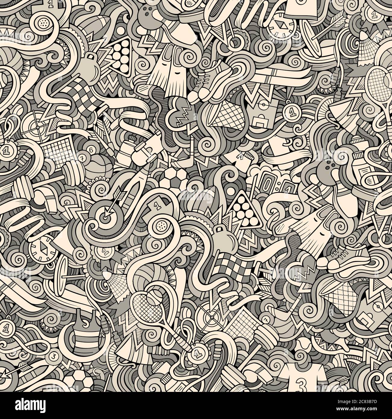 Cartoon cute doodles hand drawn Sport seamless pattern Stock Vector ...