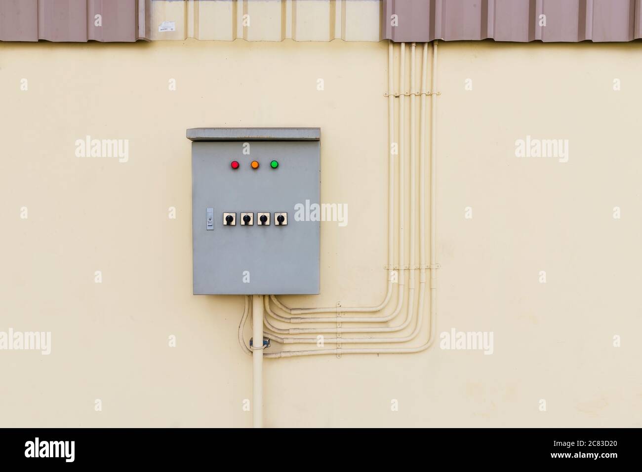 The electrical control box for distribution power line on the wall ...