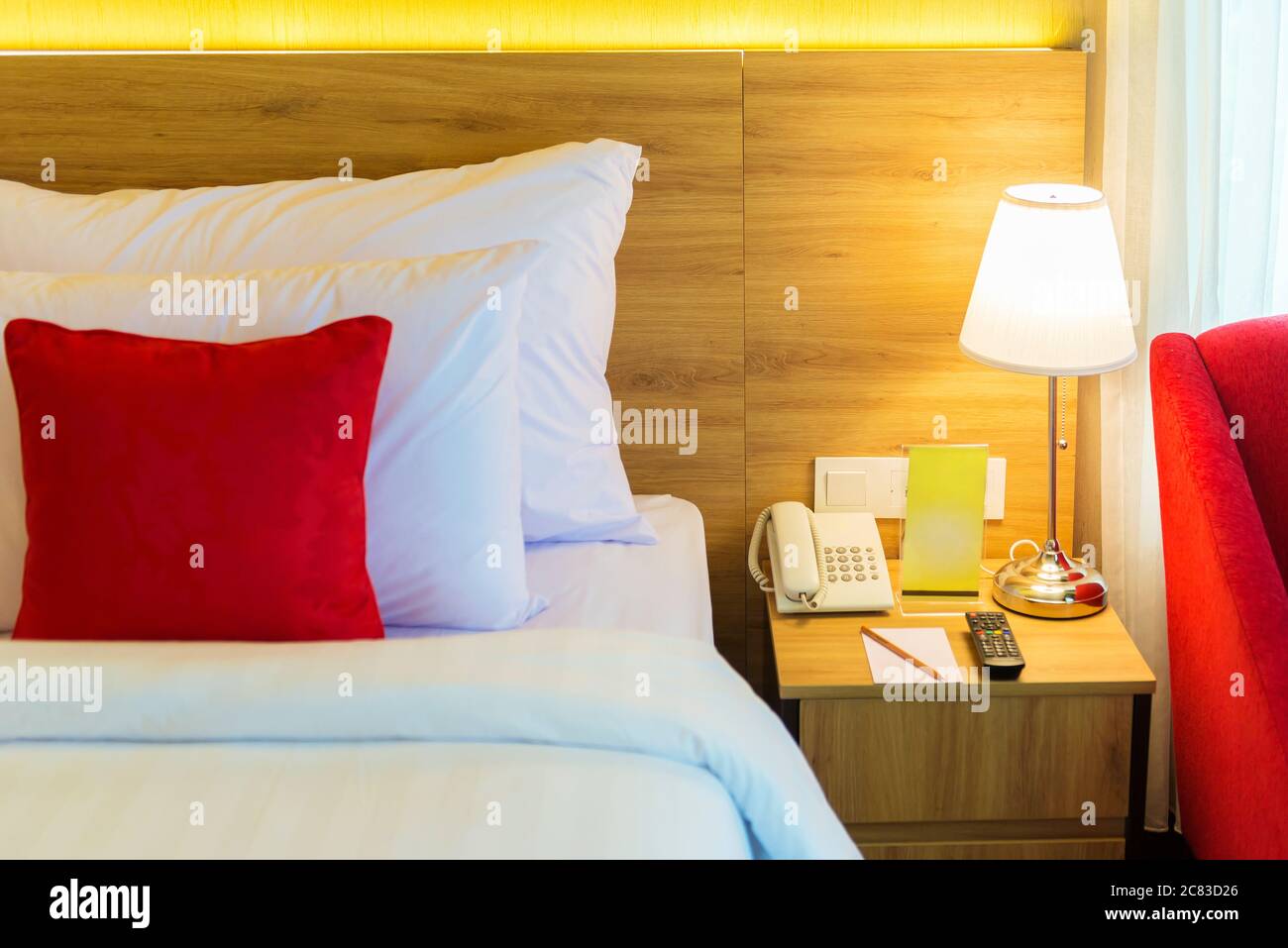 Lights beside the bed inside the hotel room Stock Photo Alamy