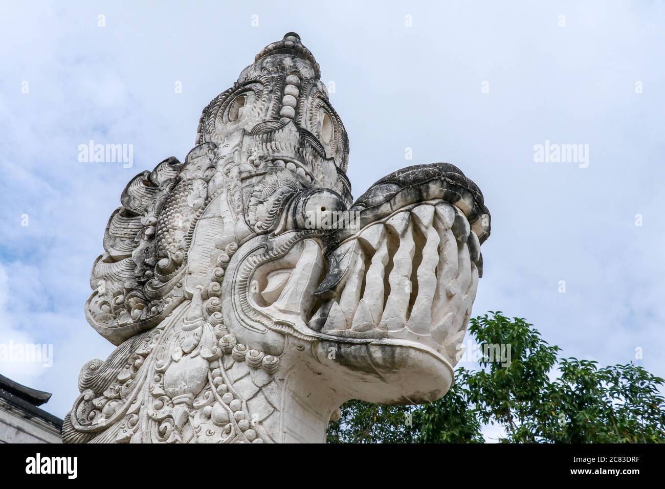 Stone sculptures of asian dragons in Pura Lempuyang temple on Bali