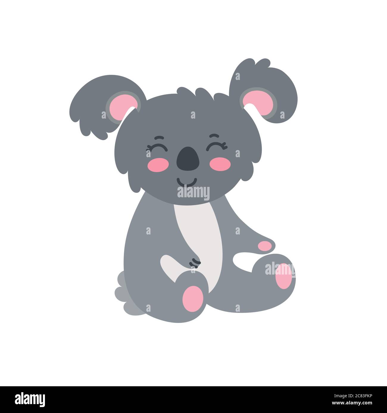 Sitting grey koala isolated on white background. Happy koala with pink ...