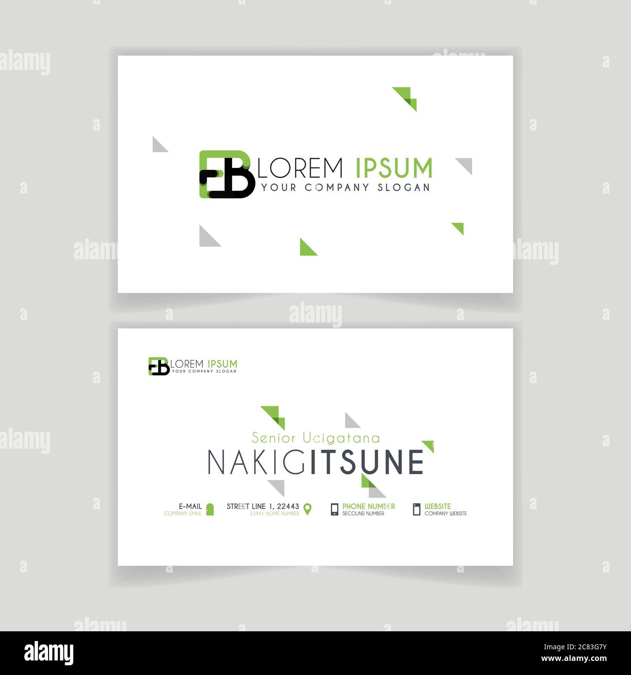 Simple Business Card with initial letter EB rounded edges with green ...