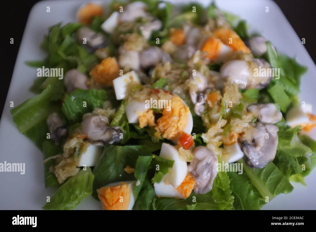 Spicy uncooked oyster with thai herbs . Seafood menu served at Thai