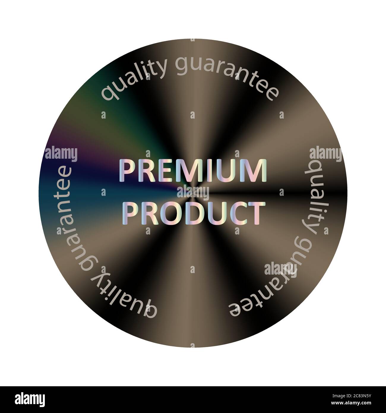 Premium product round hologram dark sticker. Vector element for product quality guarantee. Premium product mark, tag, sign, icon Stock Vector