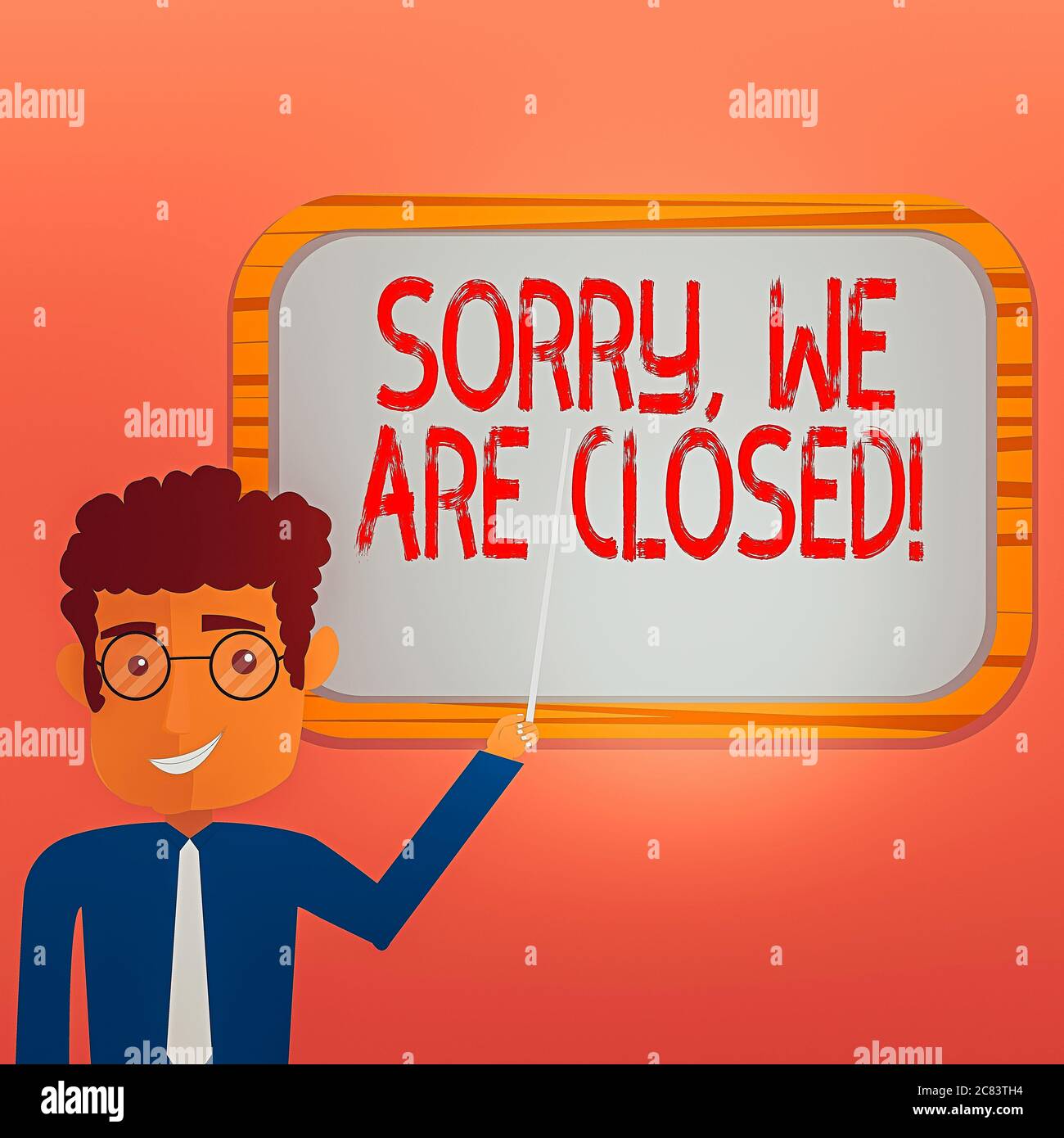 Conceptual hand writing showing Sorry, We Are Closed. Concept meaning  apologize for shutting off business for specific time Man Holding Stick  Pointing Stock Photo - Alamy