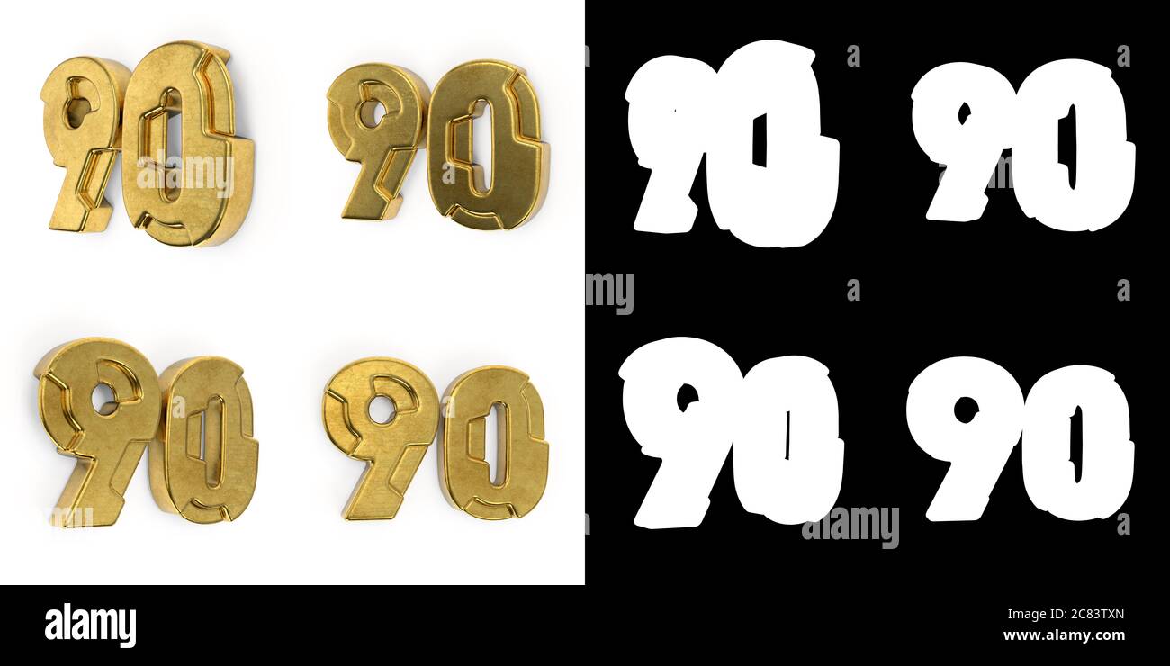 Set of golden number 90 (number left side view and right side