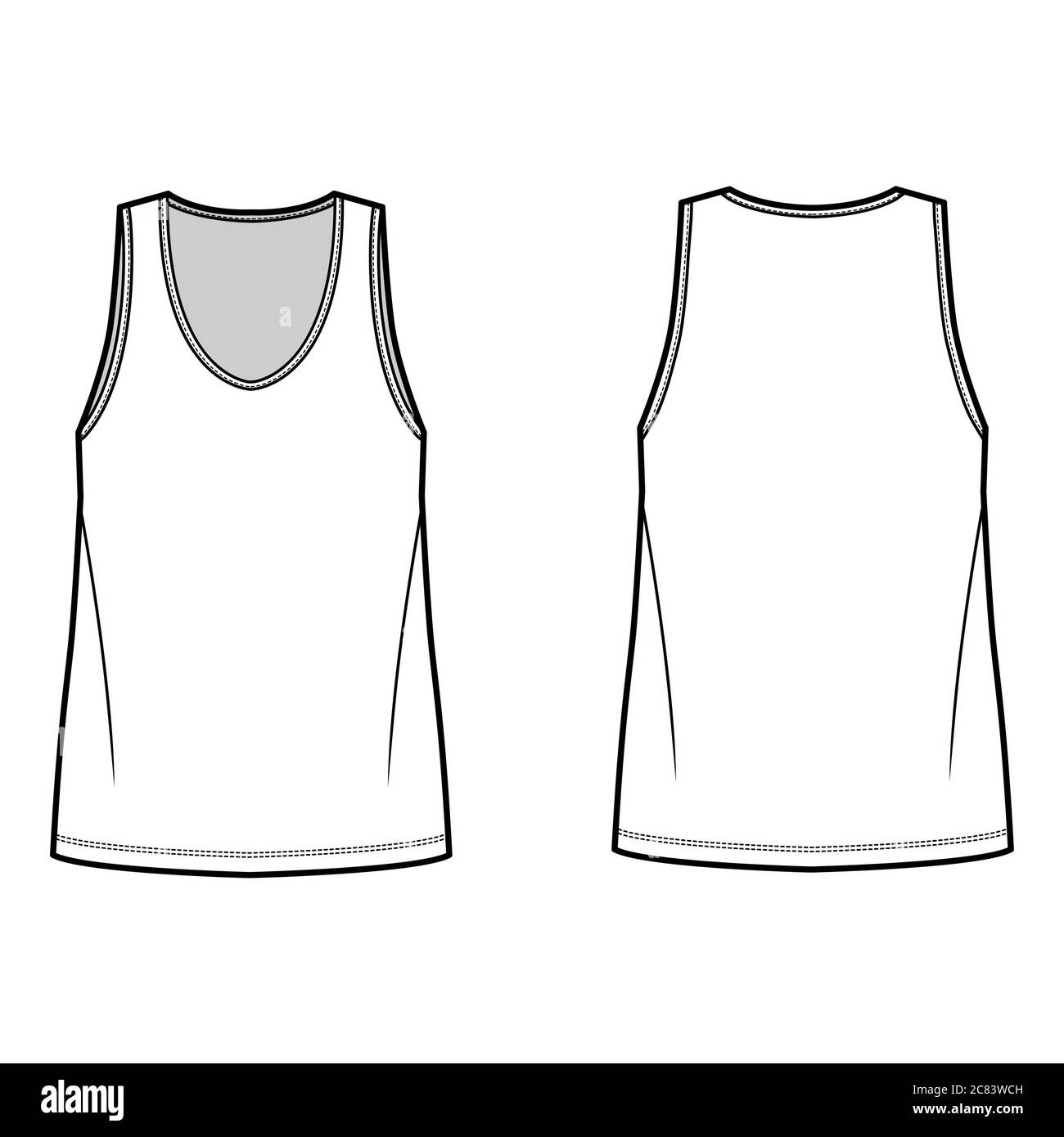 Tank top technical fashion illustration with oversized body, bonded ...