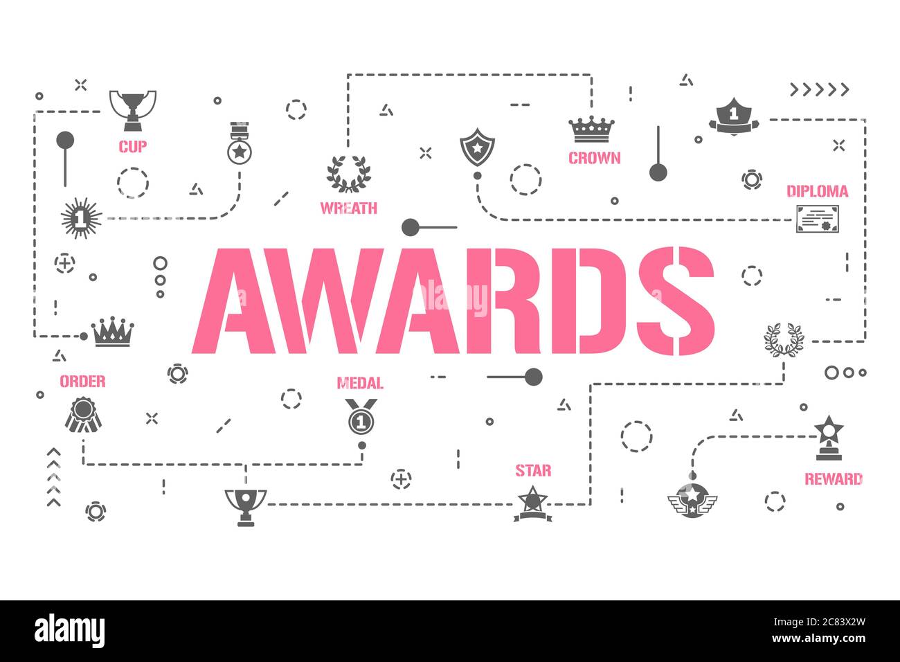 Awards word concepts banner. Winner prize reward. Honors for best sportsmen infographics