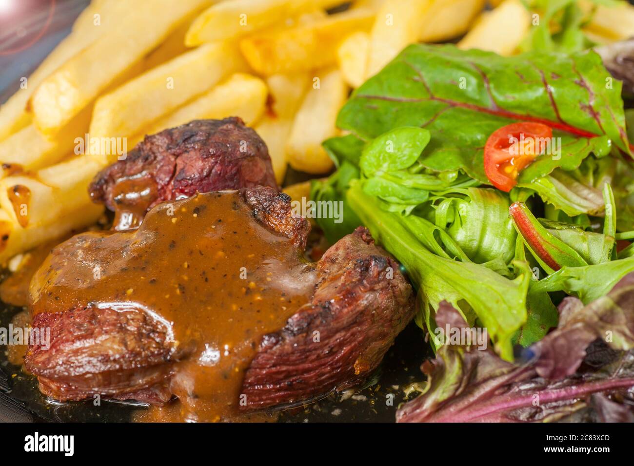 Close up view of a western food main course Stock Photo