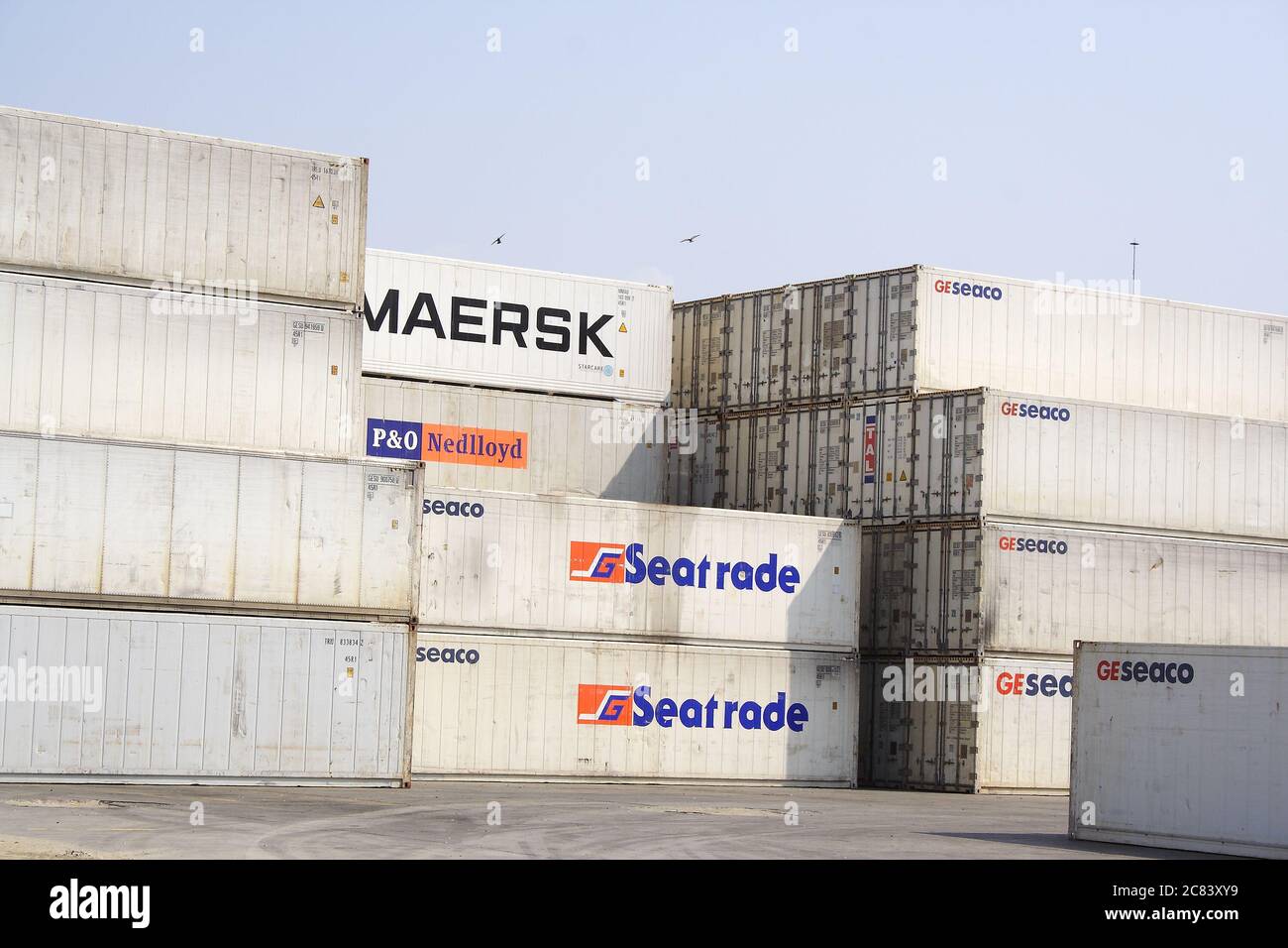 BARRANQUILLA, COLOMBIA -  FEBRUARY 22, 2010: Container shipping yard in the port of Barranquilla Stock Photo