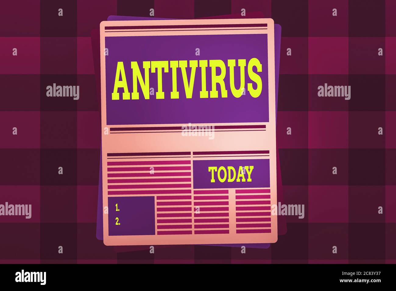 Writing note showing Antivirus. Business concept for suitable for the detection and removal of computer viruses Newspaper Page Layout with Blank Headl Stock Photo